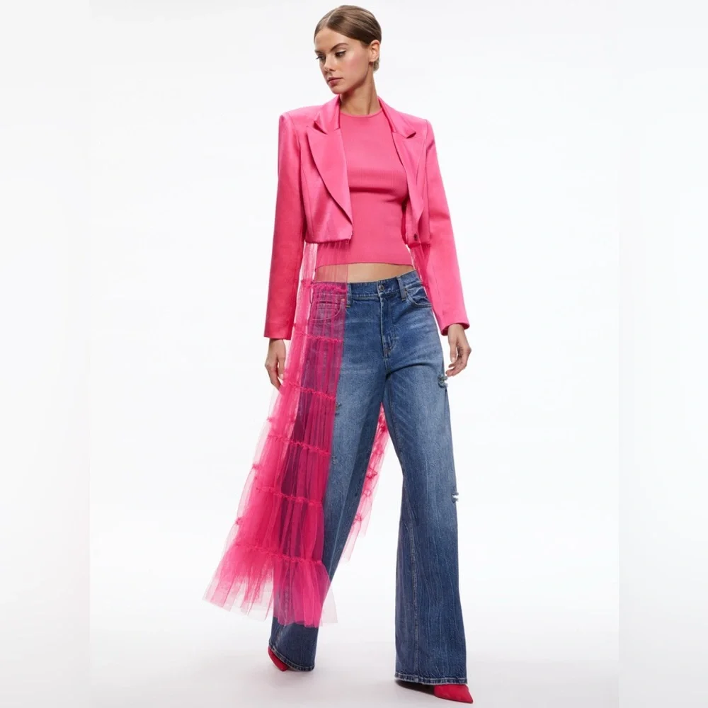 NWT Alice & Olivia Everly Tulle blazer candy pink sz sm - Picture 3 of 14